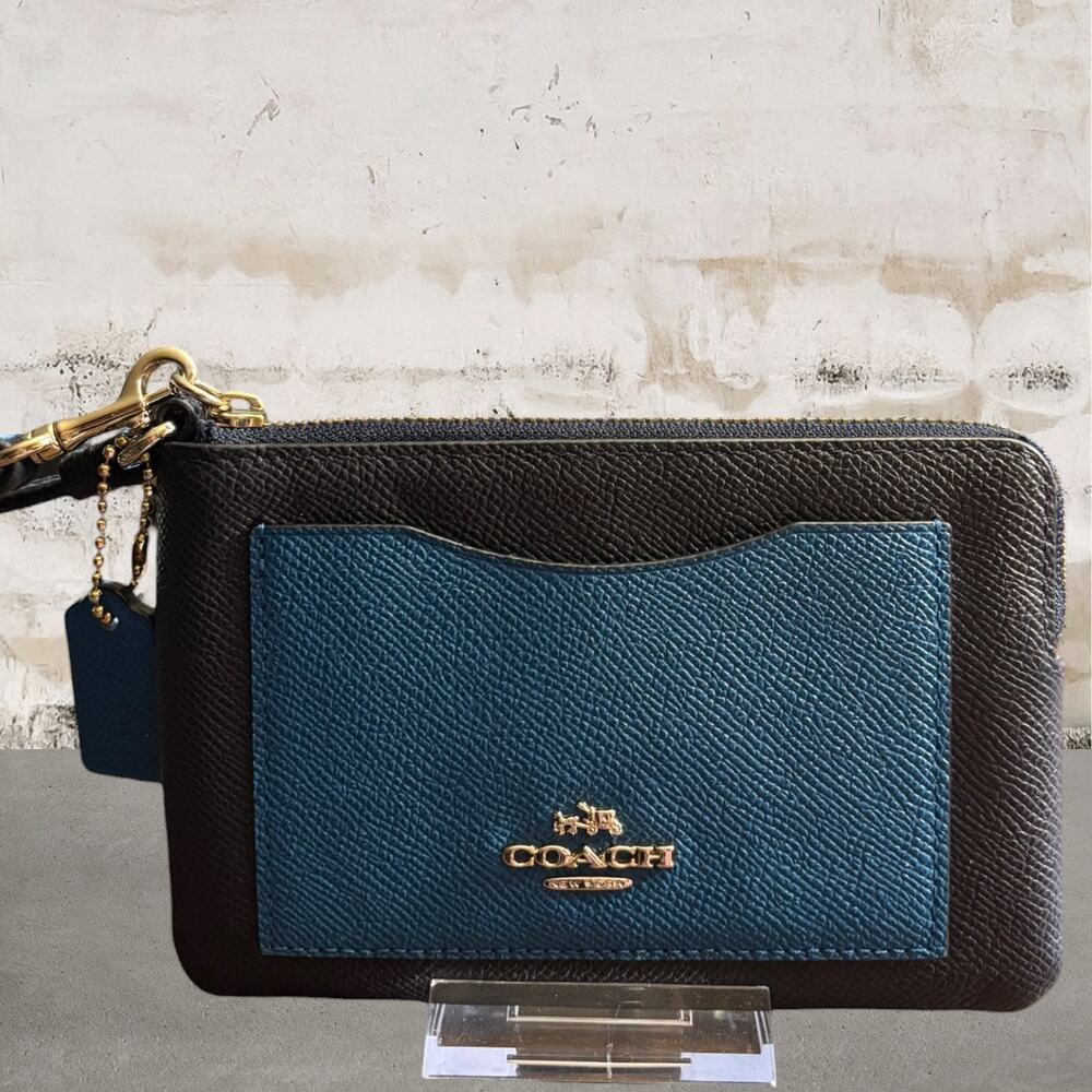Coach Two-Tone Blue Leather Wristlet Card Holder